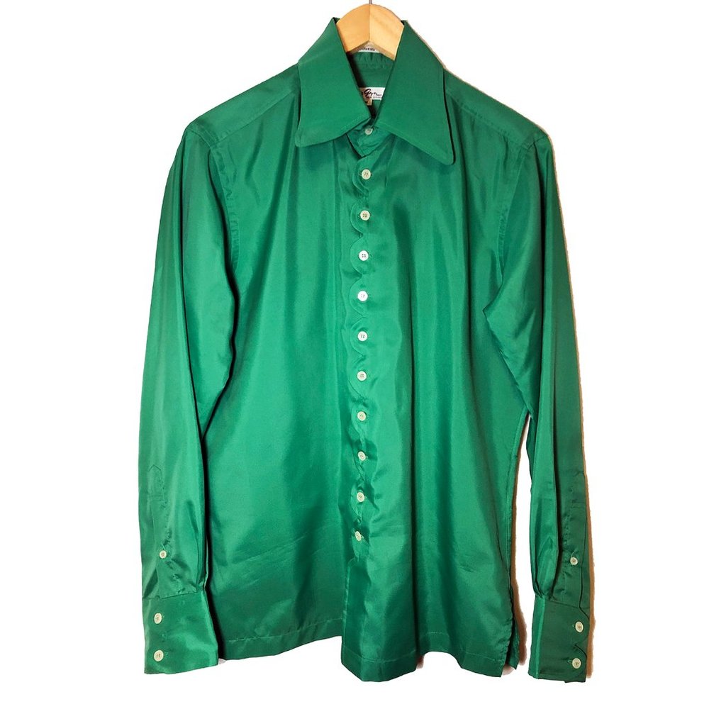 Vintage Green Morrie Geyer Palm Springs Dress Shirt Size Medium